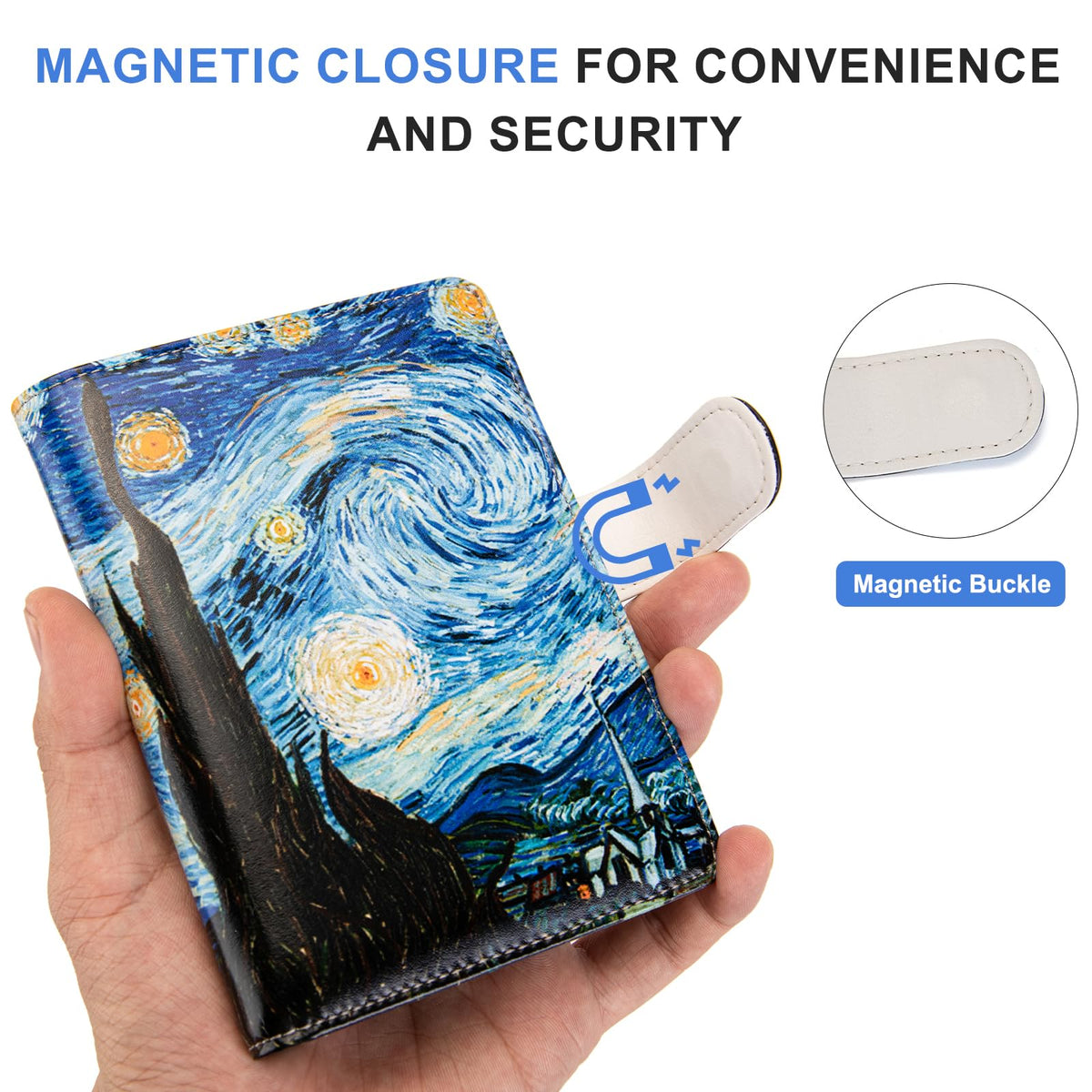 Passport Holder for Travel Essentials, RFID Blocking Passport Wallet Cover with Magnetic Closure, Passport Book Holders for Women and Men (Van Gogh The Starry Night)