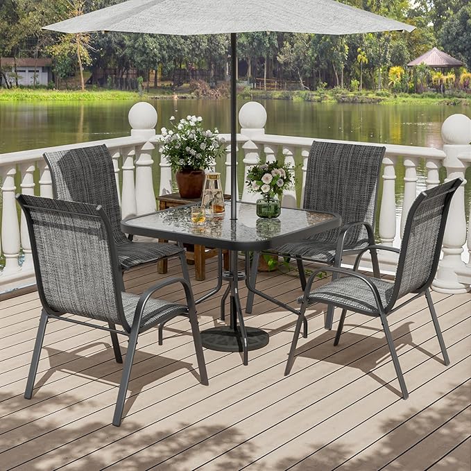 UDPATIO Patio Chairs Set of 4, Stackable Outdoor Dining Chairs with High Back, Textilene Fabric Breathable Outdoor Chair All Weather, 350LBS Capacity for Garden, Backyard (Dark Grey)