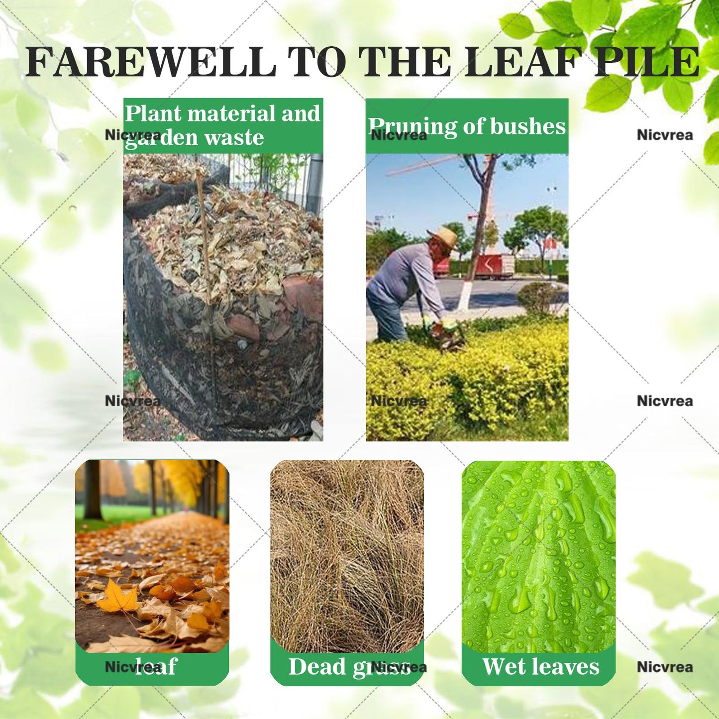 Leaf Mulcher,Electric Garden Shredder,Super Powerful Tree Branch Crusher,Wood Chippers, Shredders, Tree Branch Crusher,with 50L Collection Bag, Suitable for Garden