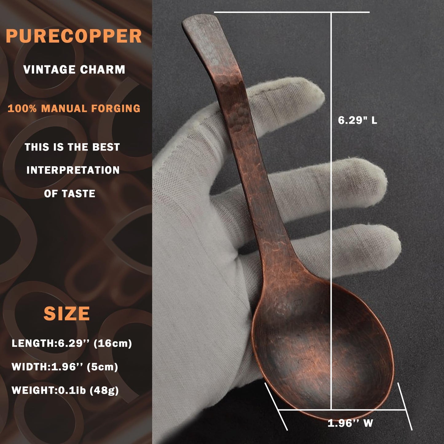 Purecopper 6.29-Inch Retro Chinese Soup Spoon, Hand-Forged Hammered Copper Spoon, Suitable for Family Gatherings, Restaurants, Anniversaries (1)