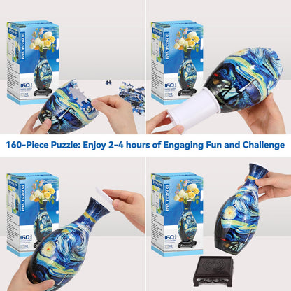 3D Puzzles Vase for Adults, Crafts for Adults, Gifts for Mom, 160 Pieces Plastic DIY Unique Flower Vase with LED Light House Warming Gift Birthday Gifts for Flower Arrangements and Home Decoration