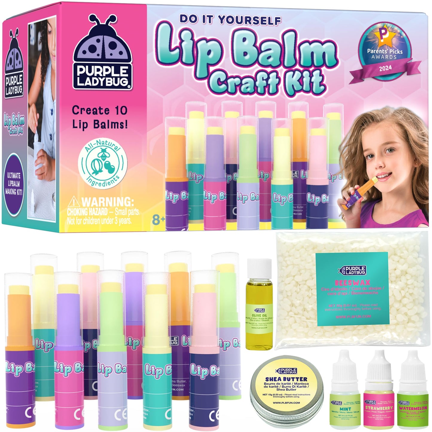 Purple Ladybug Lip Balm Making Kit for Girls Age 8+ - Natural Ingredients, Girls Birthday Presents - Great 8 9 10 11 Year Old Girl Gifts & Gifts for 10 Year Olds Girls - Make Your Own Lip Balm Kit