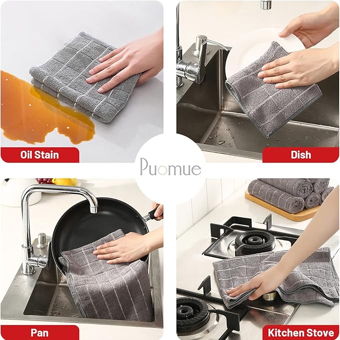 Microfiber Kitchen Towels and Dishcloths Set, 26 X 18 Inch and 12 X 12 Inch