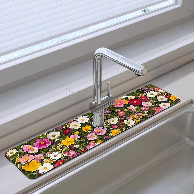 Bimkole 1 PCS Faucet Absorbent Mat, Kitchen Faucet Sink Splash Guard Wraparound
