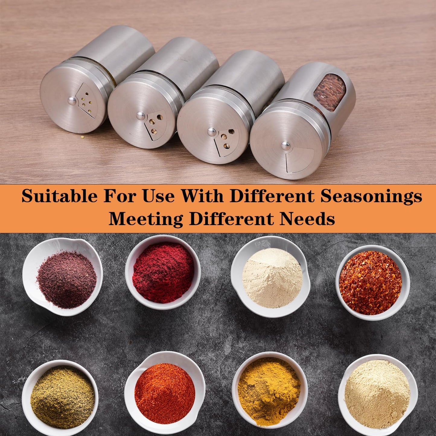 24 Pcs Stainless Steel Spice Jars with Shaker Lids, Seasoning Jars with Adjustable Pour Holes and Glass Window, Empty Spice Bottles for Kitchen Salt Pepper Sugar Seasonings (3.4oz)