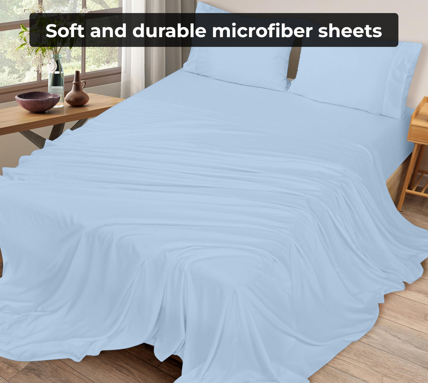 Royale Linens King Flat Sheet - Ultra Soft Brushed 1800 Microfiber Flat Sheets Only - Wrinkle Free & Stain Resistant - Hotel Quality Top Sheet for Bed (King, Lake Blue)