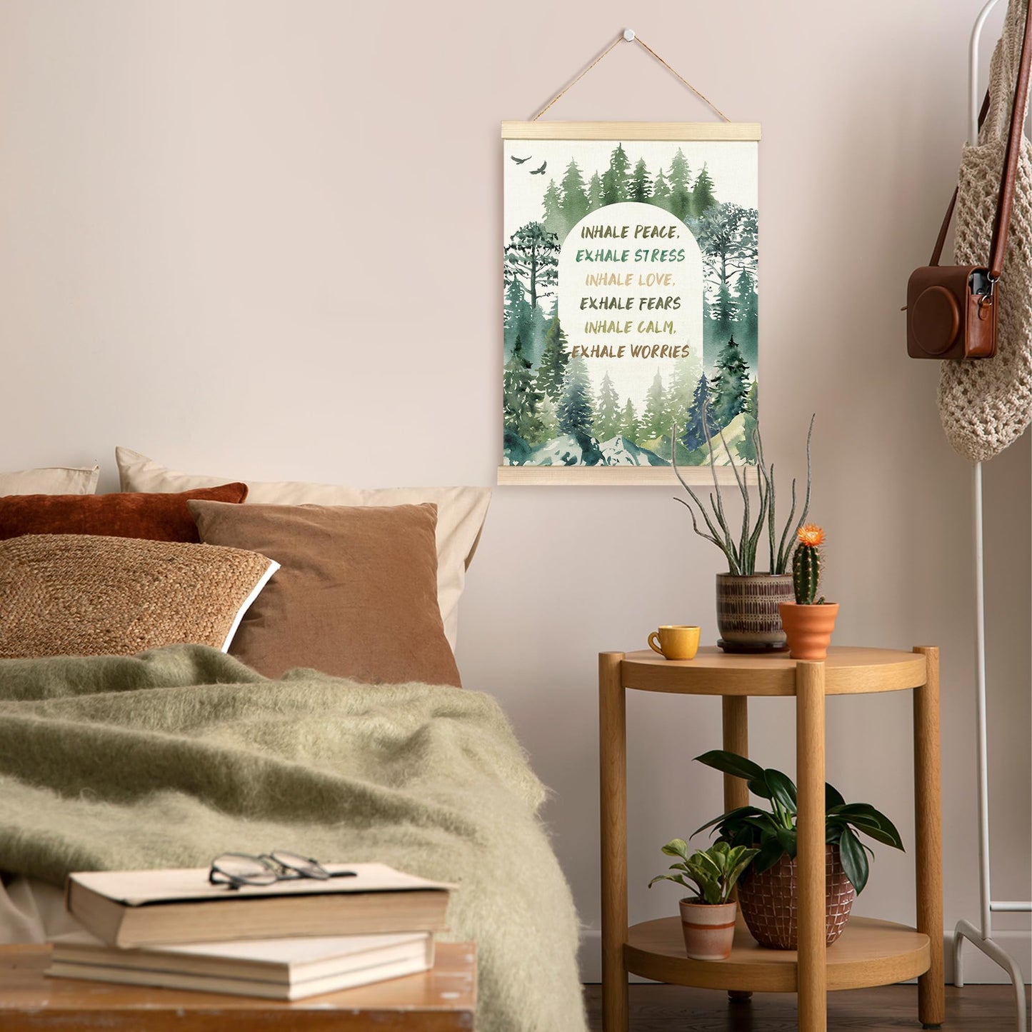 TAEDIN Mental Health Poster Hanger Frame, Forest Inspirational Wall Decorations Wooden Canvas Print, Therapist Office Decor, Therapist Gift, Calming Hanging Sign for Bedroom Office Decor 12X16