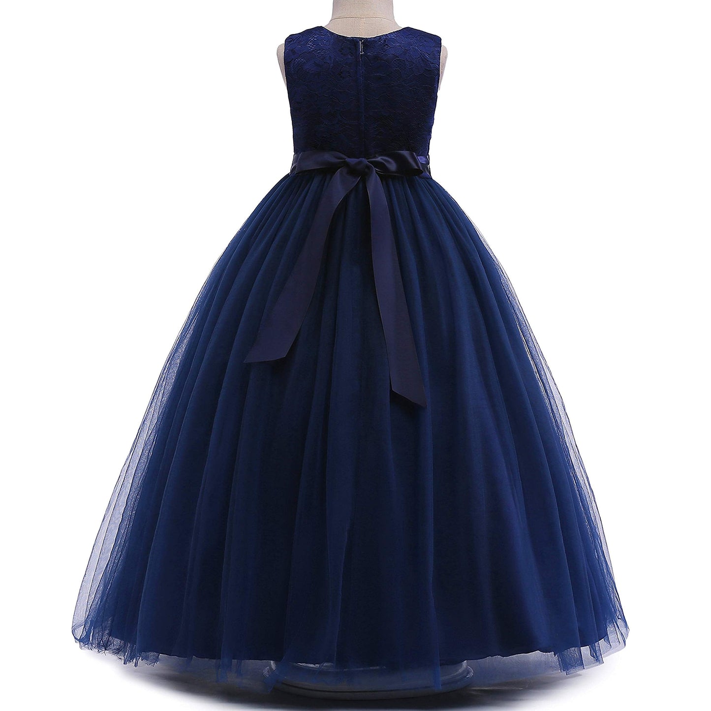 Weileenice Navy Blue Flower Girl Dress 12-13 Big Girls Lace Bridesmaid Evening Gown Elegant Wedding Party Formal Prom Dance Ball Gown Junior Plus Princess A-Line Long Dresses Christmas Rustic Ceremony