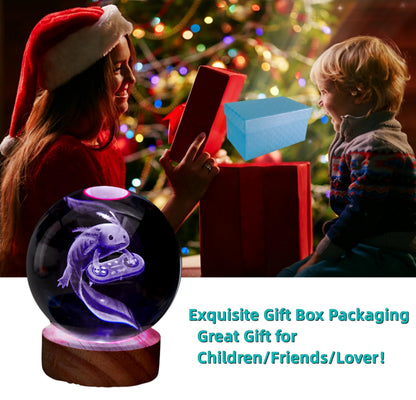 DIGFPWT Axolotl Crystal Ball Night Light, 3.15 Inch 3D Axolotl Crystal Lamp with LED Wooden Base, 16 Colors Change with Remote Control, Gift Box Packing, Gifts Ideas for Friends (Axolotl E)