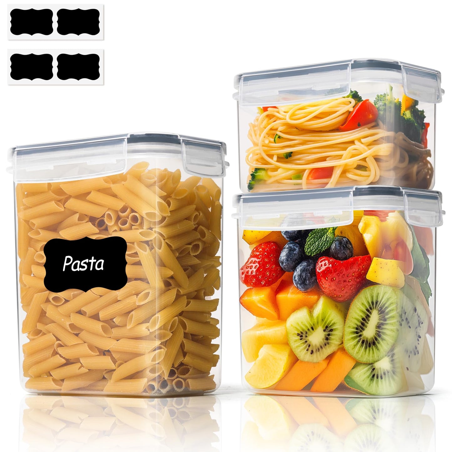 ComSaf Food Storage Containers with Lids Set of 3 (2L/2.1Qt) (1.4L/1.5Qt) (0.8L/0.8Qt), Airtight Food Storage Container, Plastic Canister Sets for Kitchen, Pantry Organizer for Sugar, Cereal and Snack