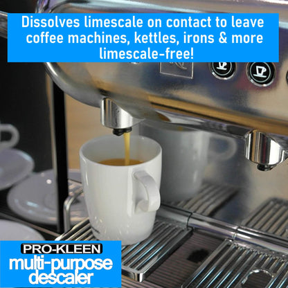 Pro-Kleen Descaler Liquid Multi-Purpose Descaler, Fast-Acting Concentrate & Dissolves Limescale, Optimises Performance & Prolongs Life of Coffee Machine, Kettle, Iron, Shower heads, Taps and More 5L