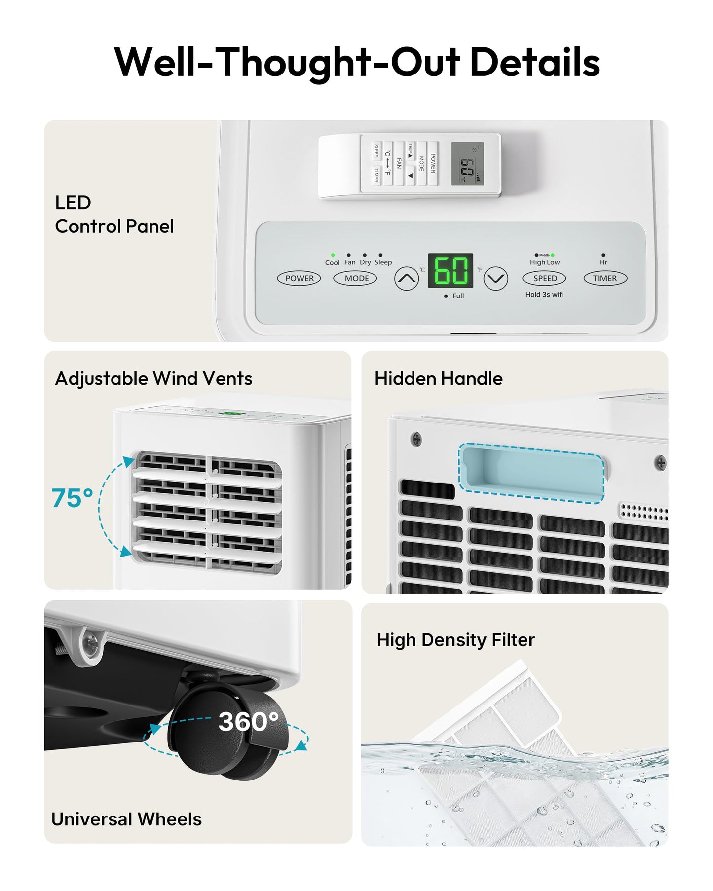 EUHOMY 8000 Btu Portable Air Conditioners, 3 in 1 Portable AC with Cool, Dry, Fan Modes, Quiet Air Conditioners with 24H Timer & Sleep Modes, with Remote, for Bedroom, Apartments up to 350 Sq.Ft