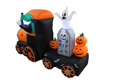 BZB Goods 7 Foot Long Halloween Inflatable Skeleton on Train LED Lights Outdoor Indoor Holiday Decorations, Blow up Lighted Yard Decor, Giant Lawn Inflatable Home Garden Party Favor Decoration