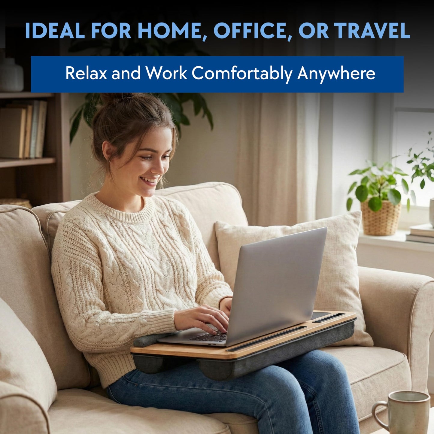 Lap Desk with Soft Cushion – Portable Laptop Desk for Bed, Couch & Home Office, Removable Mouse Pad & Anti-Slip Strip for 17 inch Laptop (Large, Wood and Black) (Black)
