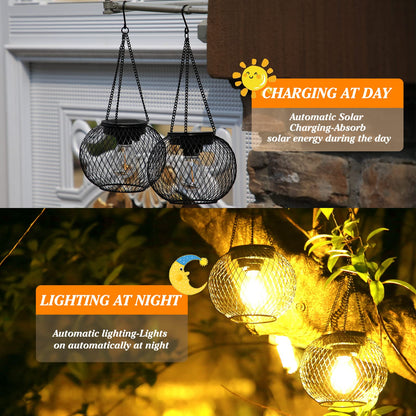KagoLing Solar Lanterns, 2 Pack Solar Lantern Outdoor Garden with IP65 Waterproof Hanging Lights Auto On Off Metal Yard Art Garden Lights for Patio Lawn Table Fence Ornaments Warmwhite