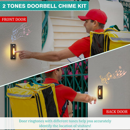 Saillong Wired Doorbell Chime with 2 Lighted Push Buttons, 16V 10VA Two Sounds Front and Rear Hardwire Door Bell Kit for Home Wall Inside, Compatible with Most Brand Doorbells(Black, White, Yellow)