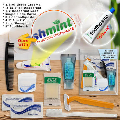 Moda West 24 Kits - Bulk Case of Wholesale Deluxe Toiletries Bathroom Essentials Men, Women, Travel, Charity, Homeless Shelters - 9 Piece Kit, Travel-Ready, Donation Ready, Essential Hygiene Products