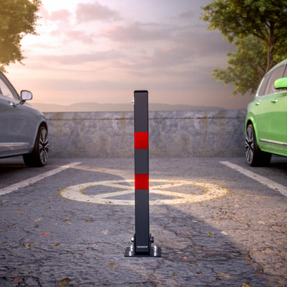 DEUBA® 3X Car Security Barrier for Driveways | Telescopic Retractable Parking Space Bollard | 3 Keys | Pre-Drilled Base Plate, Reflective Strips