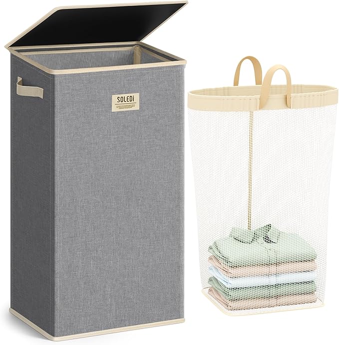 SOLEDI Laundry Hamper with Lid 100L Large & Tall Collapsible Laundry Basket