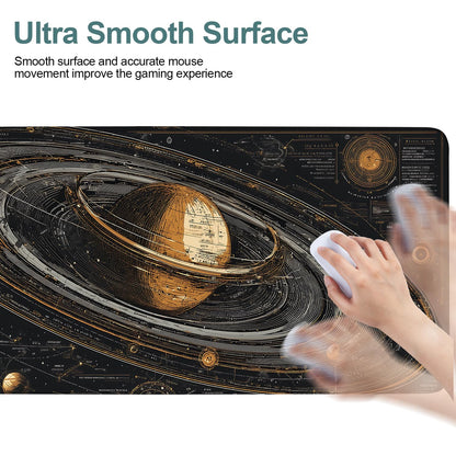 Saturn Planet Extended Gaming Mouse Pad 35.4 x 15.7 Inch – Space-Themed Desk Mat for Gaming, Office Work, and Study, with Non-Slip Rubber Base
