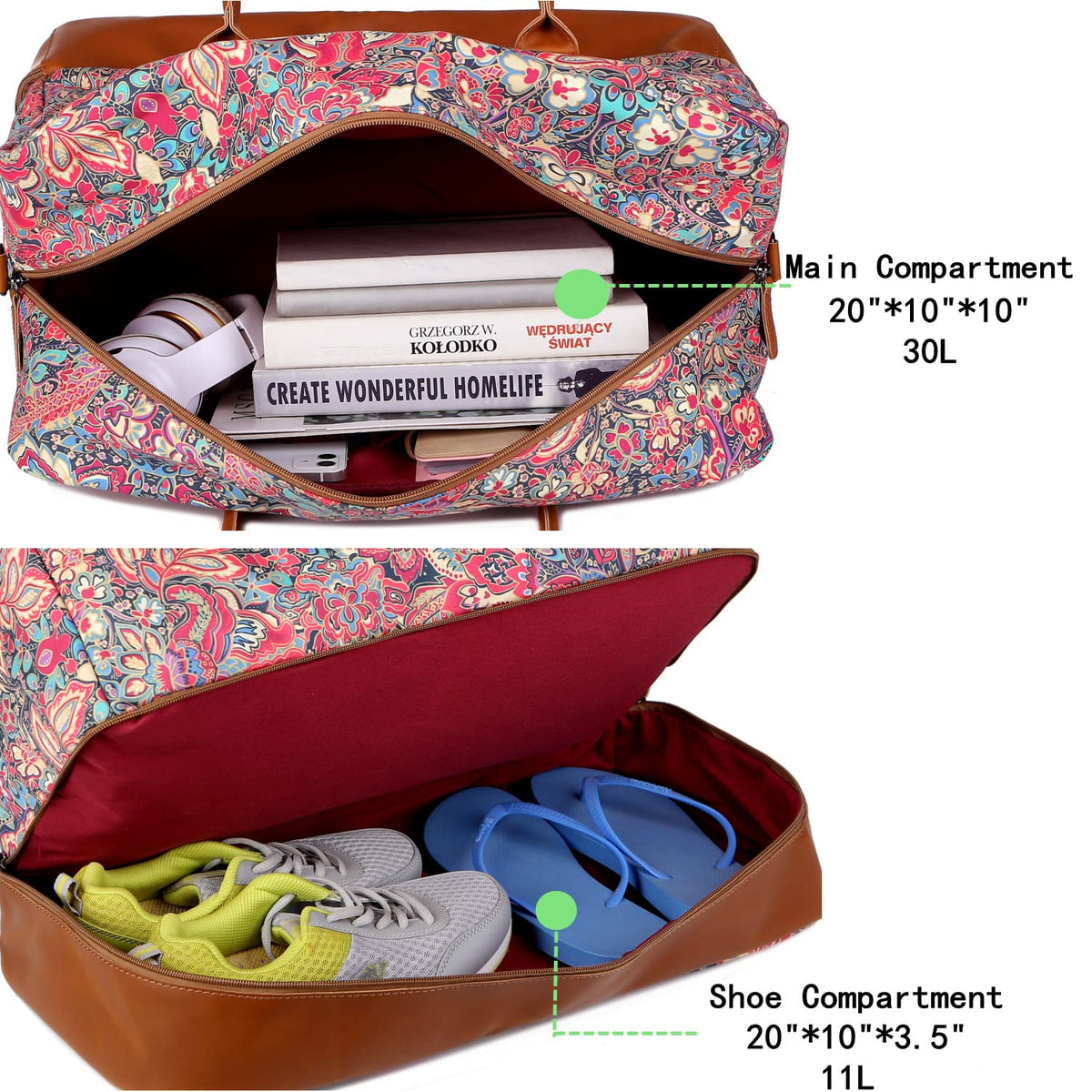 Pretty Colorful Travel Duffel Weekender Bag Overnight Bag Carry On with Shoe Compartment for Women HB-10 (HS)