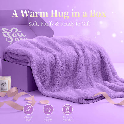 Birthday Gift for Women - Luxury Spa Self Care Kit for Her - Perfect Birthday Gifts for Wife Mom Girlfriend Sister - Relaxing Spa Experience with Blanket Candle Bath Bomb Tumbler - Purple Gift Box