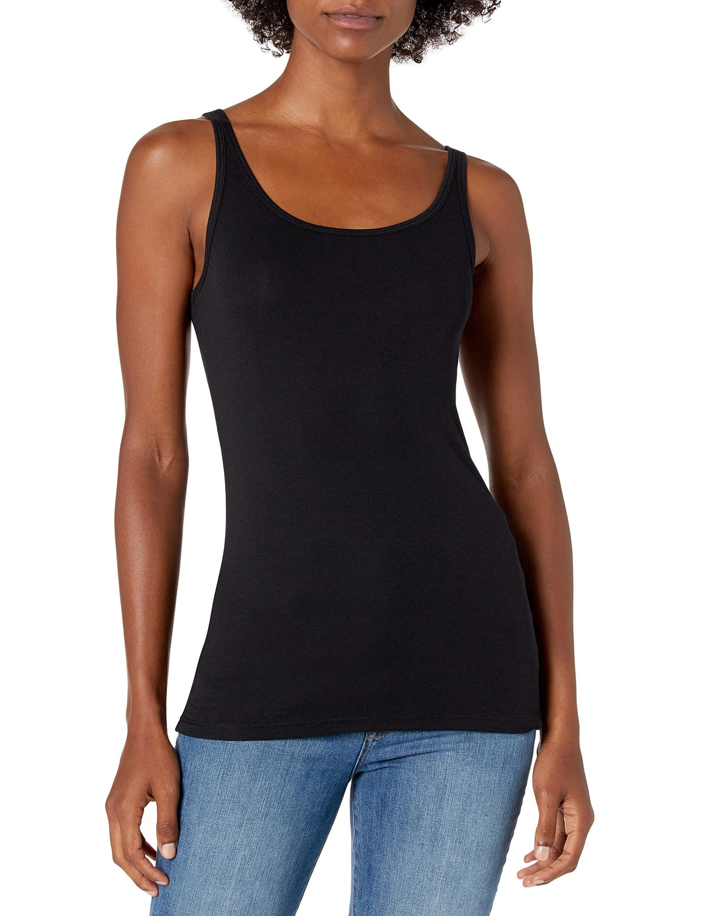 Amazon Essentials Women's Slim-Fit Thin Strap Tank Top, Pack of 2, Black/White, Small