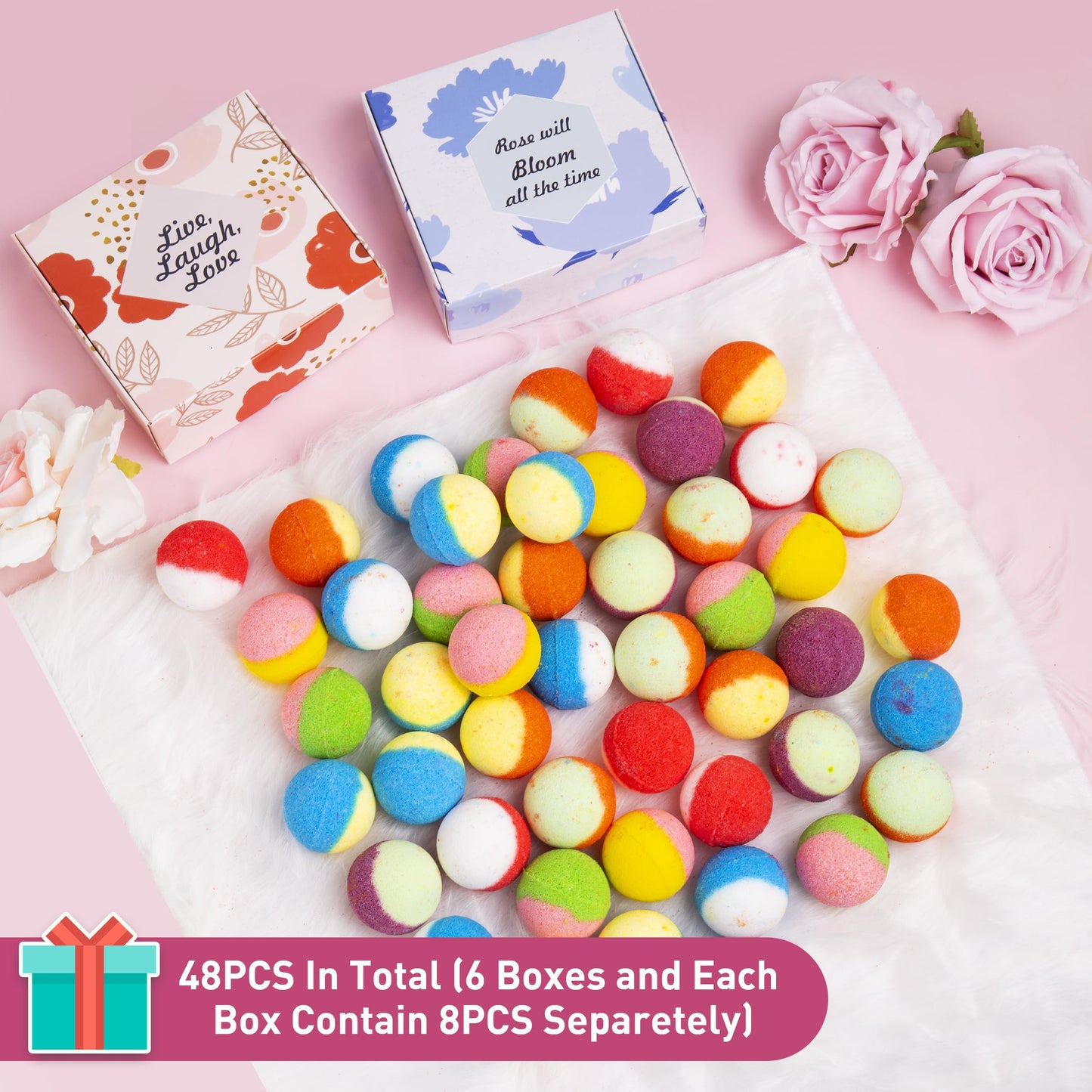 kainga Recka 48 Natural & Organic Bath Bombs for Women and Kids, Rich in Essential Oils, Relaxation and Stress Relief, BathBombs Gift Set for Mothers Day, Christmas, Valentines Day & Birthday