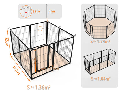 HOMIDEC Dog Pen, 8 Panel Puppy Pen with Door, High 80cm Indoor/Outdoor Pet Exercise Playpen, Portable Detachable Animal Run Enclosures for Dogs, Puppies, Cats, Rabbits and Other Animals (Black)