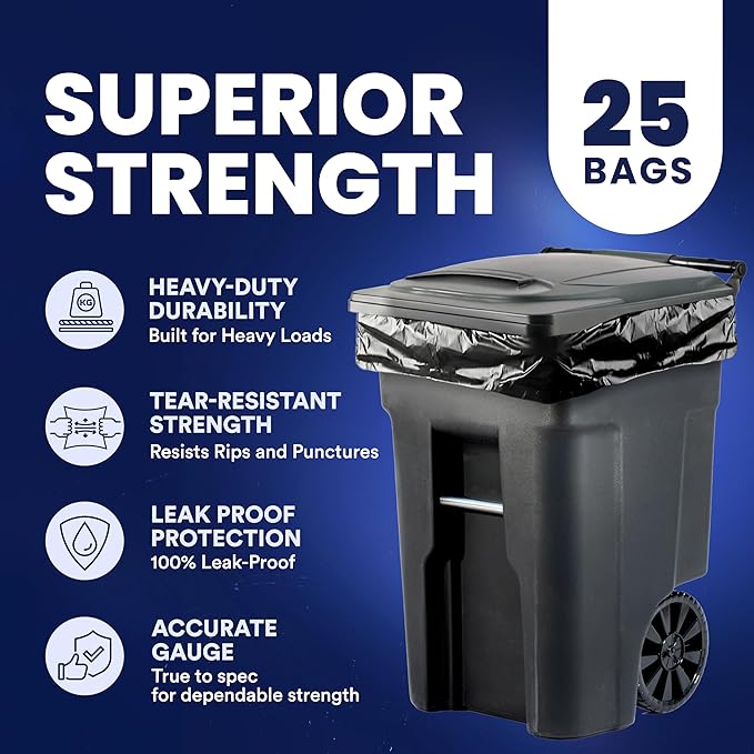Plasticplace 95-96 Gallon Garbage Can Liners Heavy Duty 1.5 Mil Black Trash