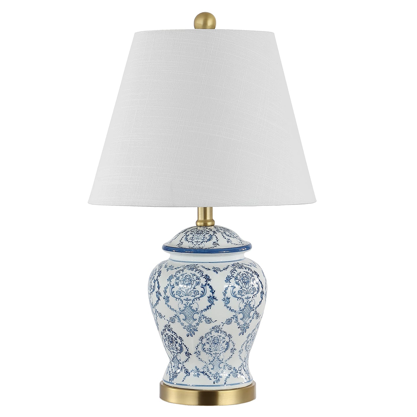JONATHAN Y 22.25" Blue/White Chinoiserie Ceramic Urn Table Lamp, Traditional Classic Nightstand Lamp for Living Room Bedroom, White Linen Shade, LED Bulb Included JYL3085A