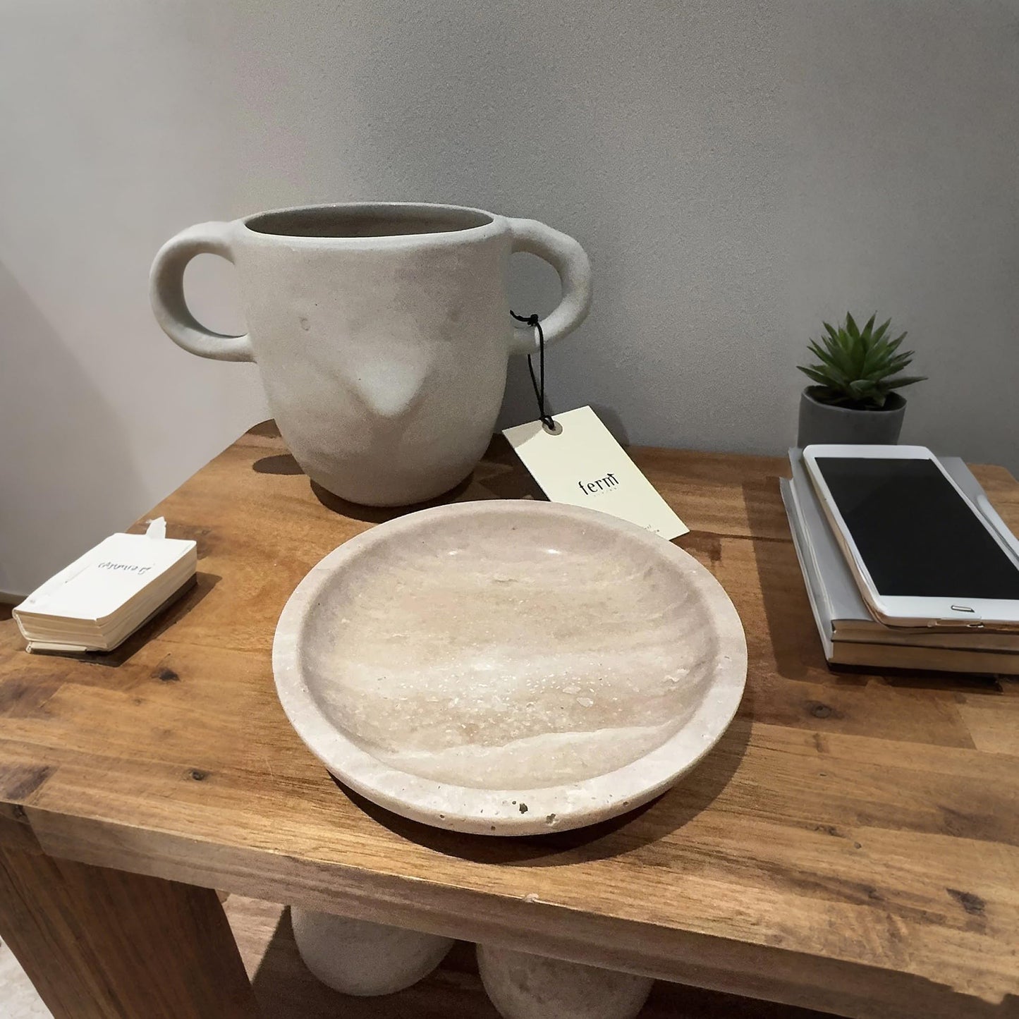 YeasHome Travertine Jewelry Trinket Dish with Non-Slip Grip - 5.5" Stone Candle Ring & Key Holder, Scratch-Resistant Catchall Bowl for Nightstand, Entryway Table, Bathroom Elegant Gift for Women