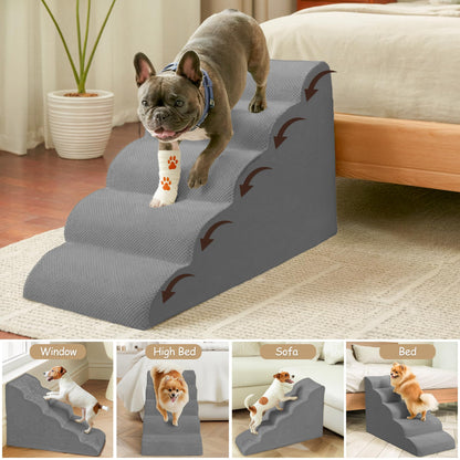 Niubya Dog Steps for Bed and Sofa, H24.4", Ramp, Dog Stairs for Small Dogs, Older and Injured Pets, with Double Anti-slip Washable Cover and High-density Foam (Grey, 5 Steps)