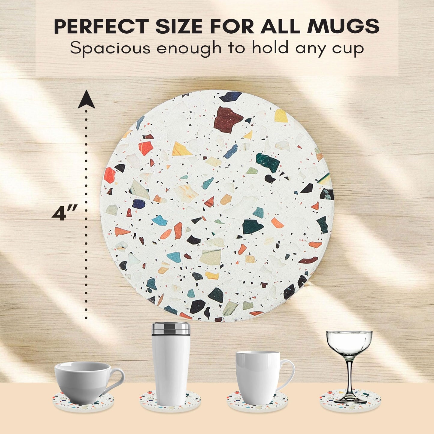 Absorbent Terrazzo Drink Coasters Set of 6 with Holder, Ceramic Drink Coasters for Coffee Table Decor, Water-Absorbing Stone Coasters (Mosaic)
