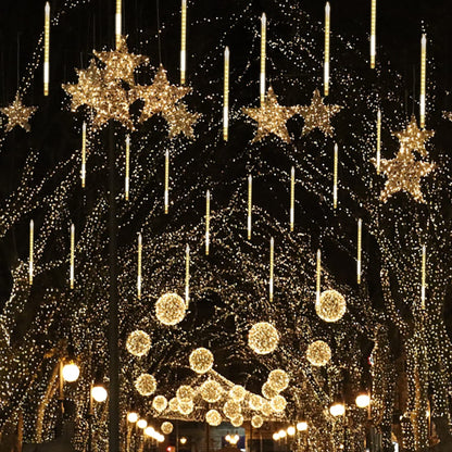 24 Tubes Meteor Shower Lights, Outdoor Icicles Christmas Decor, 12 Inch 864 LED Snow Falling Connectable Raindrop Lights, Xmas Wedding Party Tree Holiday Decoration, Warm White