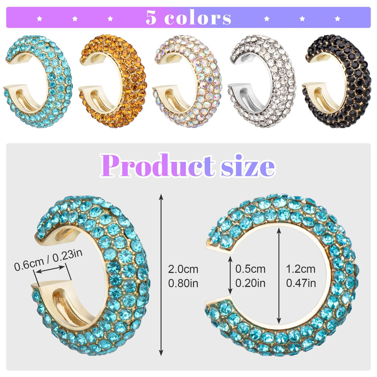 Joez Wonderful 5pcs Chunky Ear Cuff for Women, Gold Fake Ear Cuff Earrings Non Piercing, Ear Cuffs Set for Non Pierced Ear Cartilage Clip on Wrap Ear, Round Huggie Clip On Cartilage Earrings