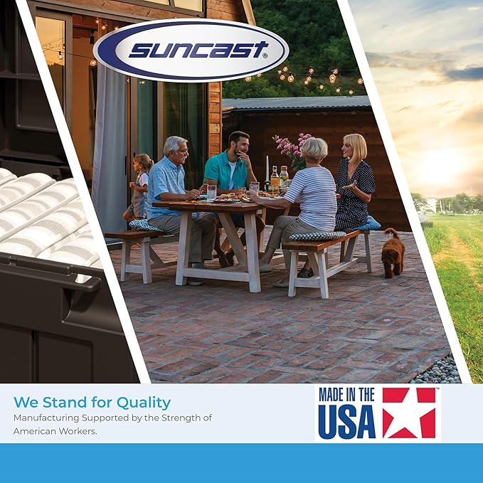Suncast Outdoor Storage Bench - 50 Gallon Taupe Resin Outdoor Bench with Storage for Cushions, Tools & More. All-Weather Patio Deck Box with Seat for Porch, Pool, Yard, & Garden, Made in USA