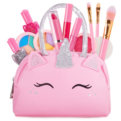 Kids Real Makeup Kit with Pink Unicorn Purse, Non Toxic Washable Make Up Set - Unicorn Toys for Girls Age 4-6, 5 Year Old Girl Birthday Gift Ideas, Toddler Little Girl Gifts 3 4 5 6 7 8 9 10 Years Old