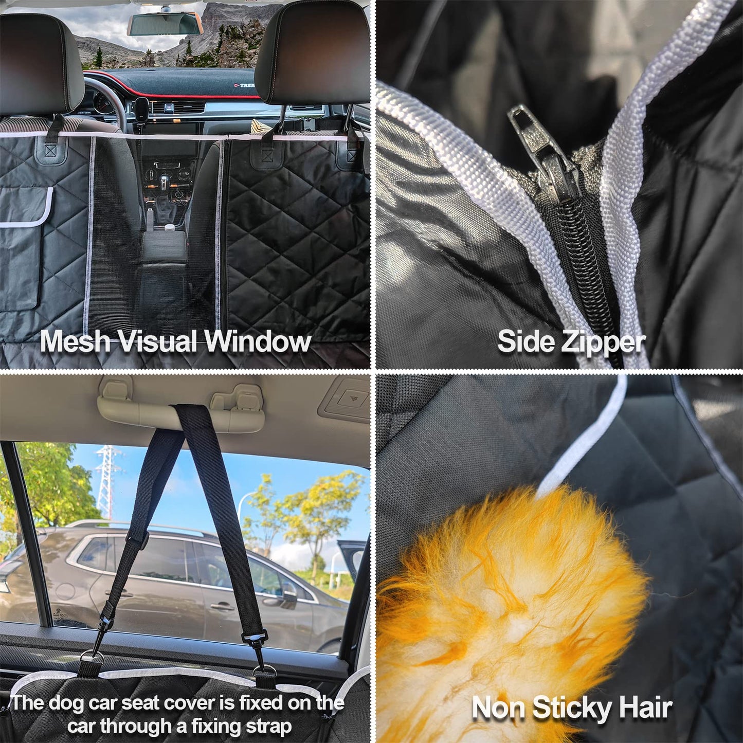 VSPETCC Dog Car Seat Cover,100% Waterproof with Mesh Window And Storage Pocket,Durable Scratchproof Nonslip Dog Hammock with Universal Size Fits for Cars/Trucks/SUV