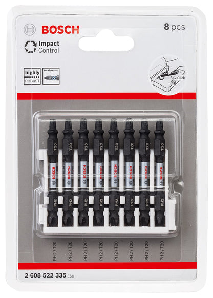 Bosch Professional 8pcs. Double Screwdriver Set (Impact Control, 8 x PH2-T20 Bits, Length 65mm, Pick and Click, Accessory Impact Drill)