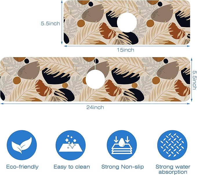 Boho Tropical Leaves Kitchen Sink Splash Guard Mat Absorbent Fast Drying Mat