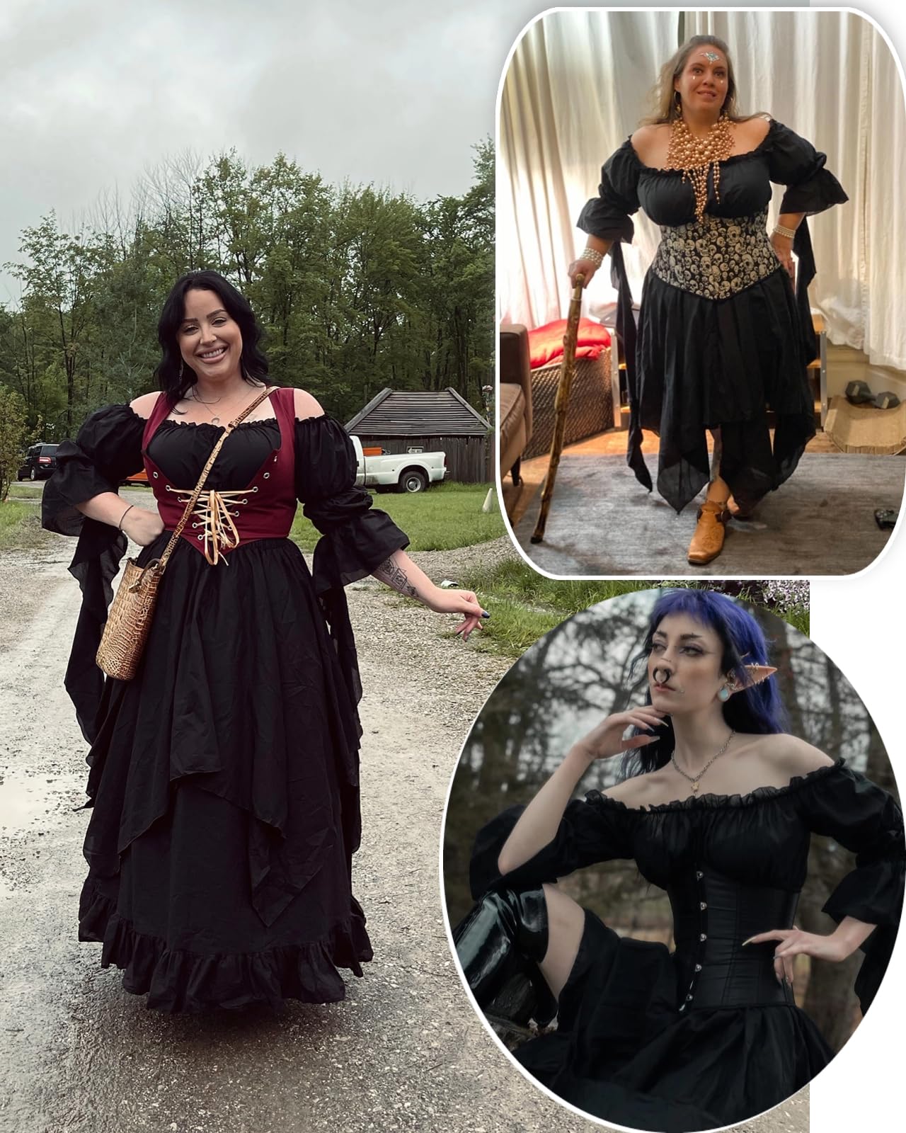 NSPSTT Victorian Dress Renaissance Costume Women Gothic Witch Dress Medieval Wedding Dress(S/M, Black)