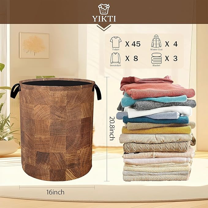 Wood Texture Pattern Laundry Basket, Rustic Farmhouse Clothes Hamper, Oxford