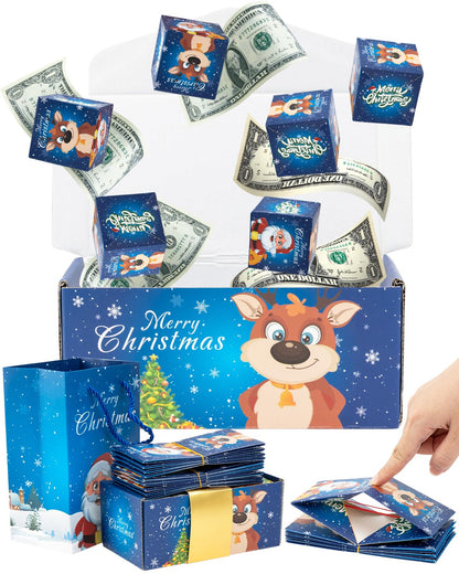 ASSRECT Exploding Gift Box - Christmas Surprise Box Pop Up with 12 Money Holders, Reusable Party Gift Box for Cash, Gifts, Xmas, Birthday, Party Supplies (Blue)