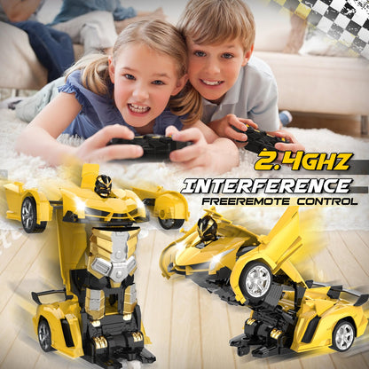 Britik Toys for Kids 3-8 Year Old: Transforming Remote Control Car Toys Gifts for Boys Age 3 4 5 6 7 8 Birthday Presents Toy for Toddler Transformable 2 in 1 Robot RC Car Toy 360° Rotating-Yellow