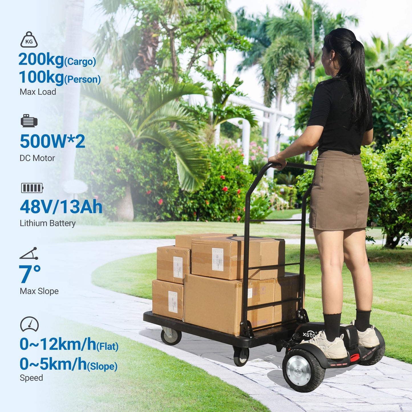 Electric Platform Truck, 661lbs Capacity Heavy Duty Flatbed Cart, 1000W Powered Hand Truck Cart, for Warehouse Sorting, Supermarket Stocking, Farm, Hotel, Construction & Logistics Use
