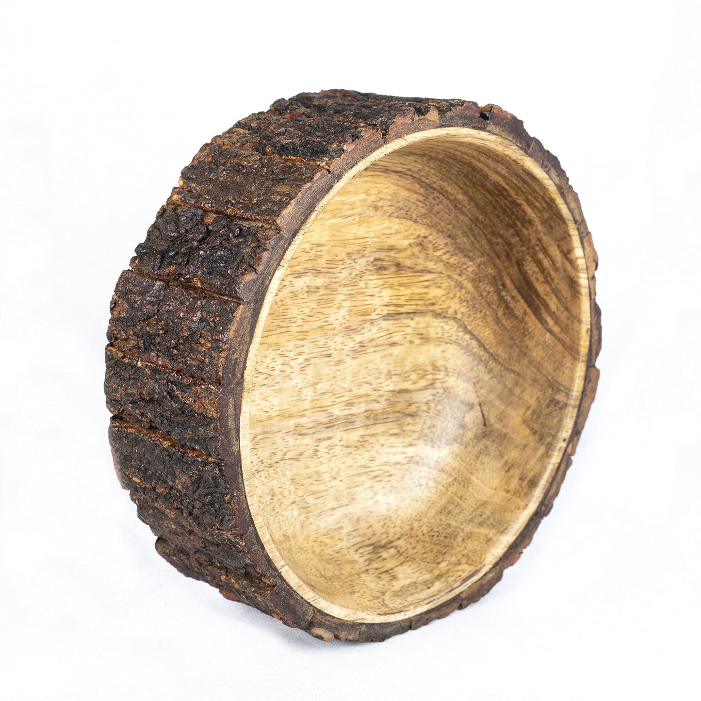 GoCraft Mango Wood Decorative Bowl with Tree Bark – 7.5" x 2.75" – Rustic Handmade Wooden Bowl for Potpourri, Snacks, Nuts, Salad – Natural Centerpiece for Table Décor