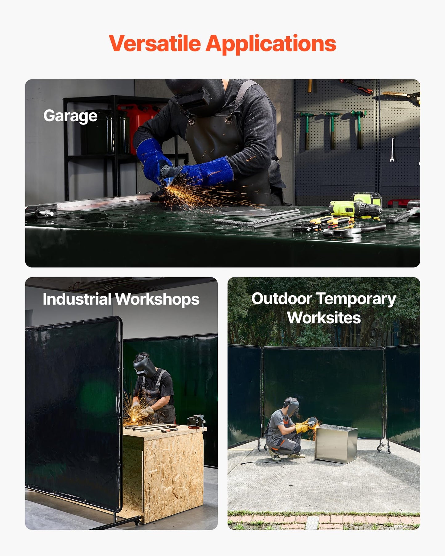VEVOR Welding Screen with Frame, 3-Panel 6 x 8 FT Welding Curtain Screen, Flame-Resistant Vinyl Safety Protection Screens with 12 Wheels & 6-Level UV Protection for Workshop/Industrial Use, Dark Green