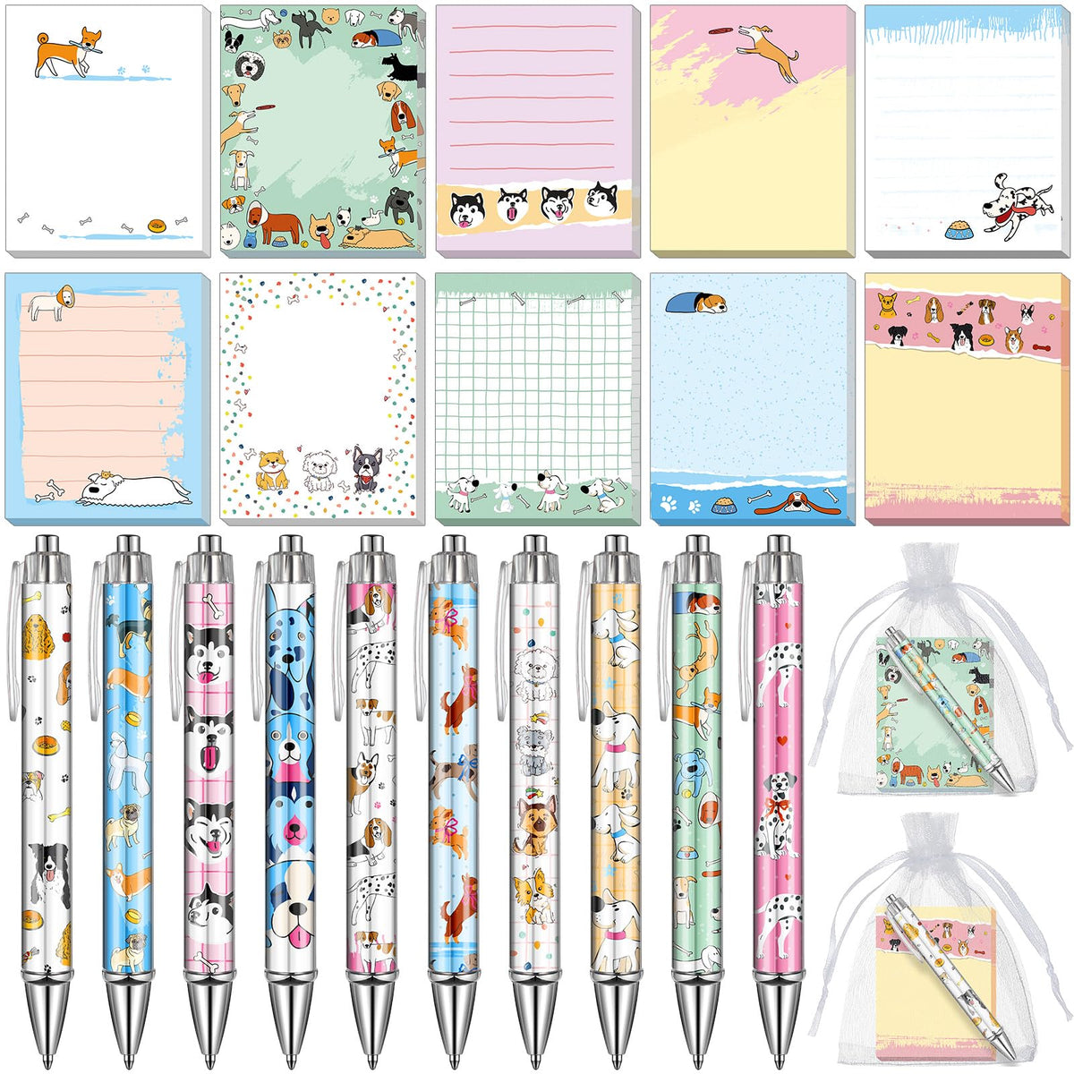 Moinchore 90 Pcs Employee Appreciation Gifts Set 30 Pcs Inspirational Sticky Notes 30 Motivational Ballpoint Pens 30 Mesh Bags Thank You Christian Gifts for Nurse Teacher Coworker(Dog)