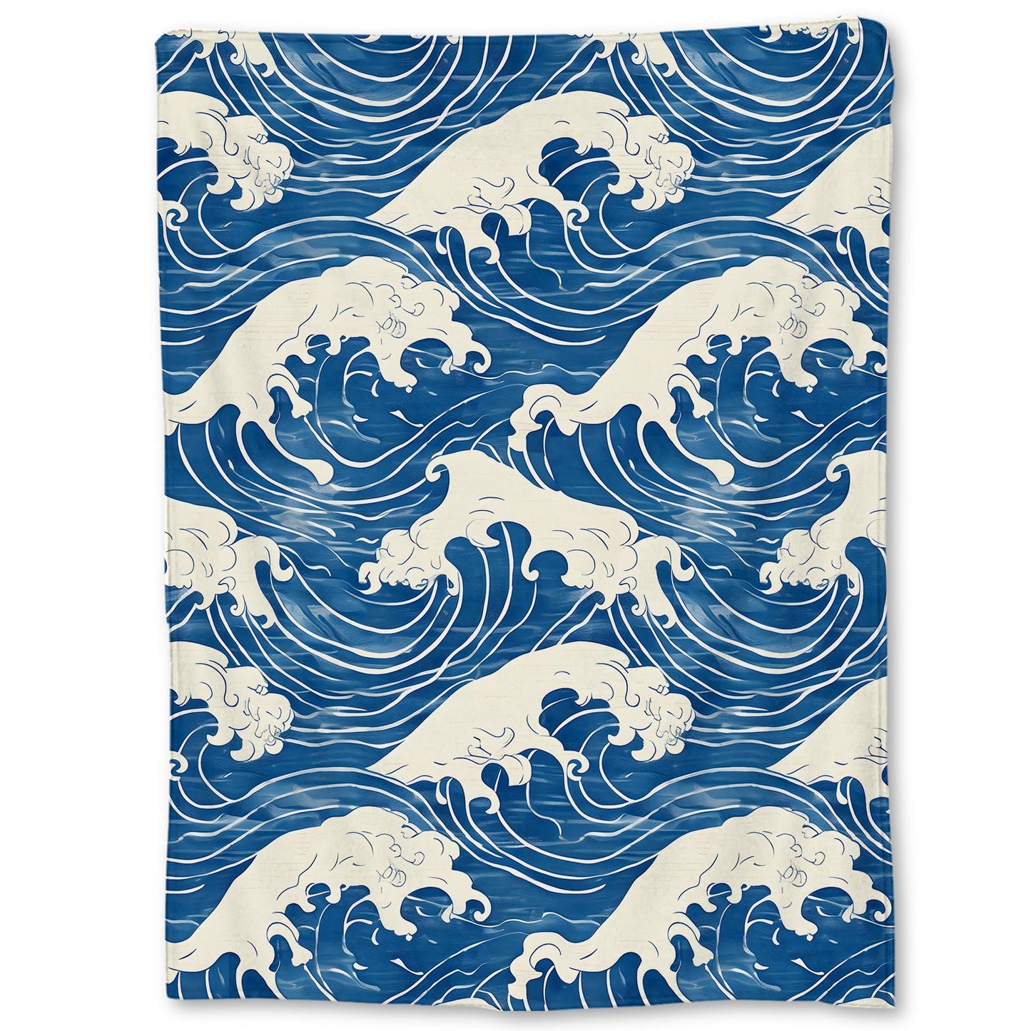 Ti Caldi Ocean Waves Blanket Gifts, Japanese Blue Wave Pattern Flannel Throw Blanket for Couch, Bed, Travel & Decor, Cozy Lightweight Warm Coastal Blankets for Adults Women Kids Teens 60×50 in